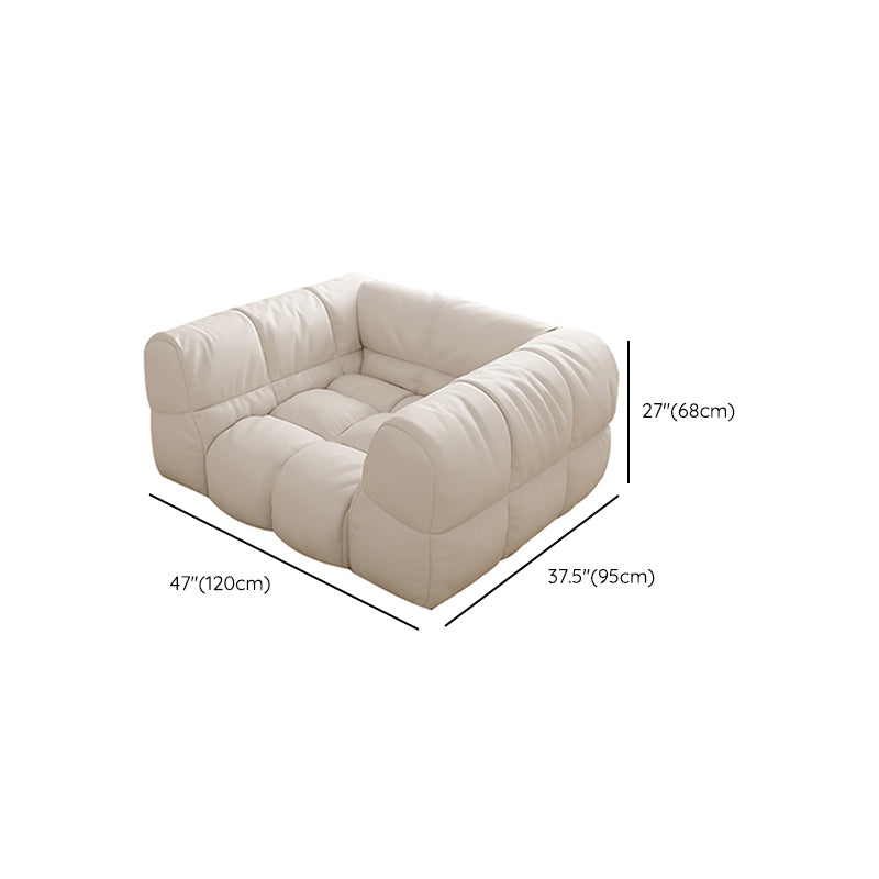 Modern Simple Square Arm Sofa & Chaise in White Biscuit Back Sectional Sofa