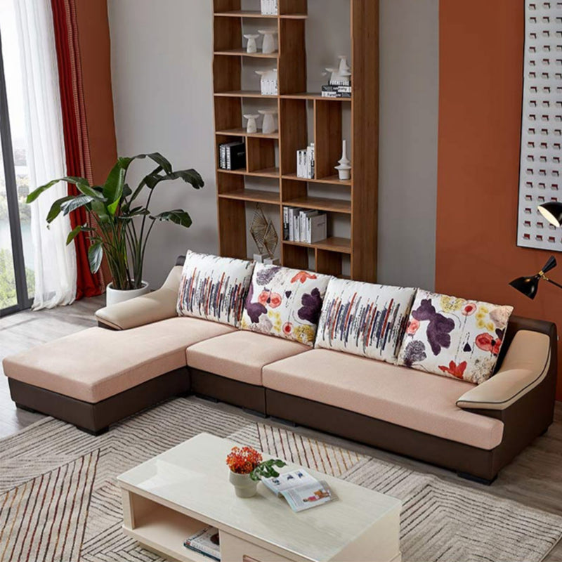 Contemporary 5-Seat Sectionals * Chaise Fabric and Leather Loose Back Sectional Sofa