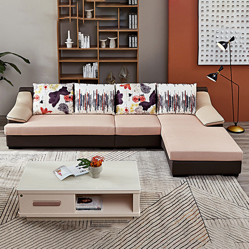 Contemporary 5-Seat Sectionals * Chaise Fabric and Leather Loose Back Sectional Sofa