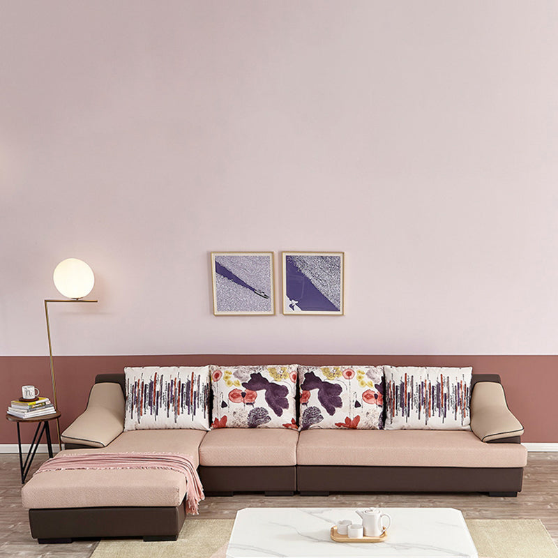 Contemporary 5-Seat Sectionals * Chaise Fabric and Leather Loose Back Sectional Sofa