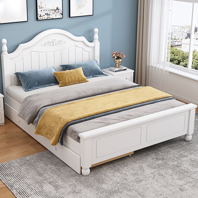 Solid Wood Standard Bed Contemporary White Bed with Panel Headboard