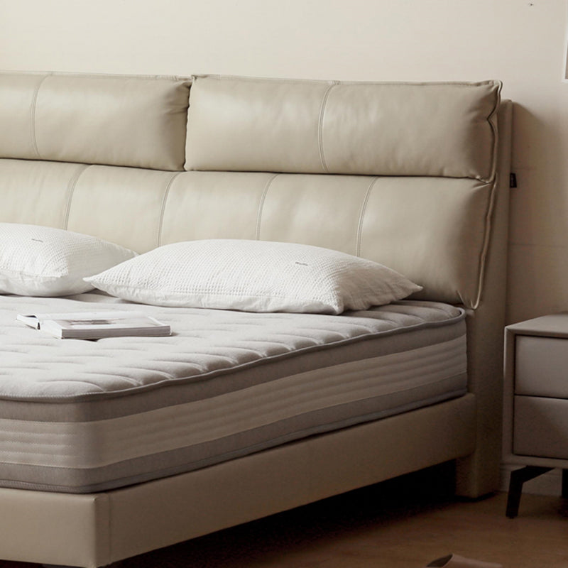 Leather Standard Bed Contemporary Wood Frame Bed with Upholstered Headboard
