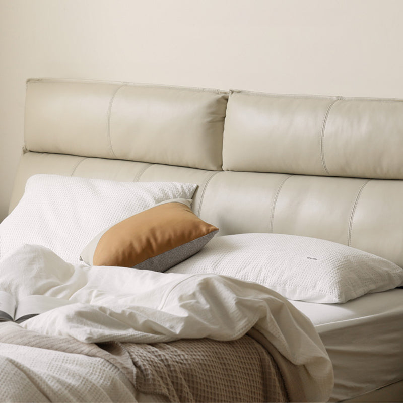 Leather Standard Bed Contemporary Wood Frame Bed with Upholstered Headboard