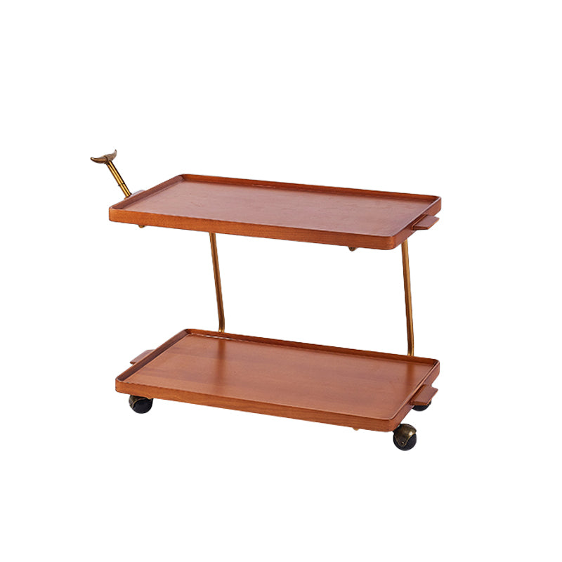 Solid Wood Sofa Side Accent Table with Shelf Rectangular Living Room Double Tier