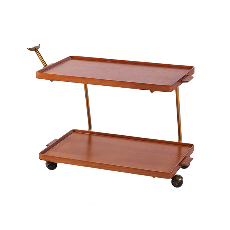 Solid Wood Sofa Side Accent Table with Shelf Rectangular Living Room Double Tier