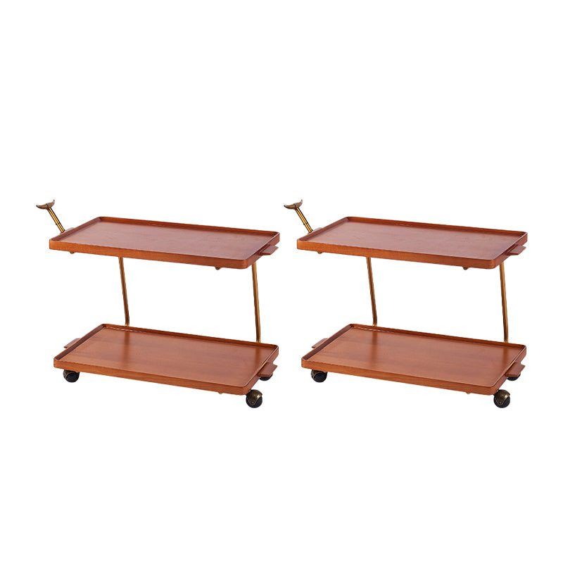 Solid Wood Sofa Side Accent Table with Shelf Rectangular Living Room Double Tier