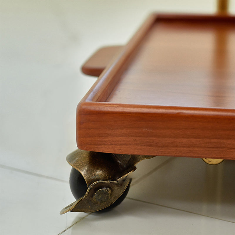 Solid Wood Sofa Side Accent Table with Shelf Rectangular Living Room Double Tier