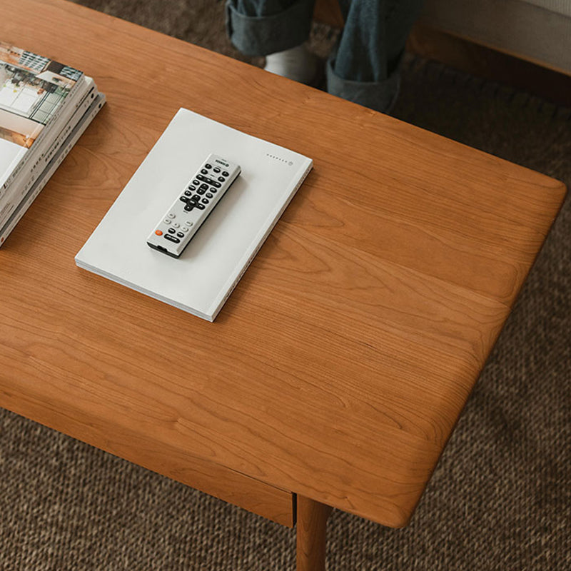 Farmhouse 4 Legs Coffee Table Solid Wood Cocktail Table with 2 Storage Drawers