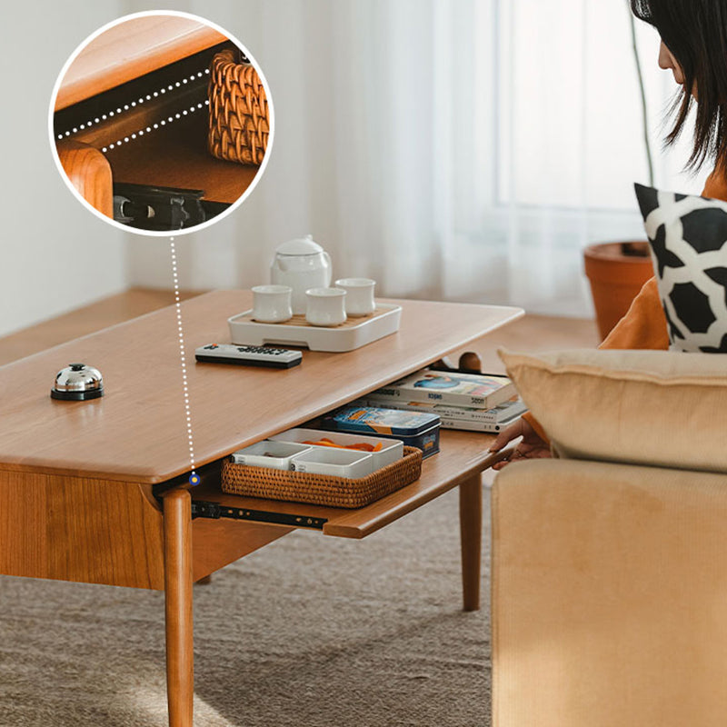 Farmhouse 4 Legs Coffee Table Solid Wood Cocktail Table with 2 Storage Drawers