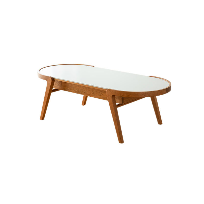 Farmhouse Wooden Coffee Table Elliptical 4 Legs Cocktail Table