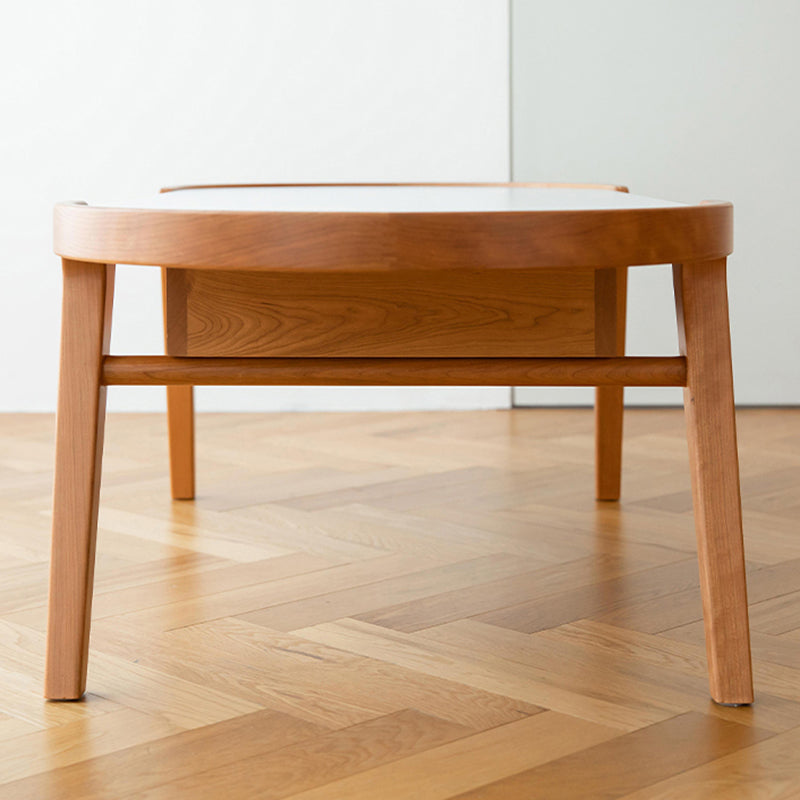 Farmhouse Wooden Coffee Table Elliptical 4 Legs Cocktail Table