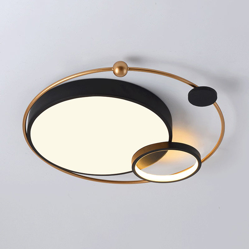 Round Shape Metal Flush Light Modern Style 2 Lights Flush Mount Ceiling Lights in Black