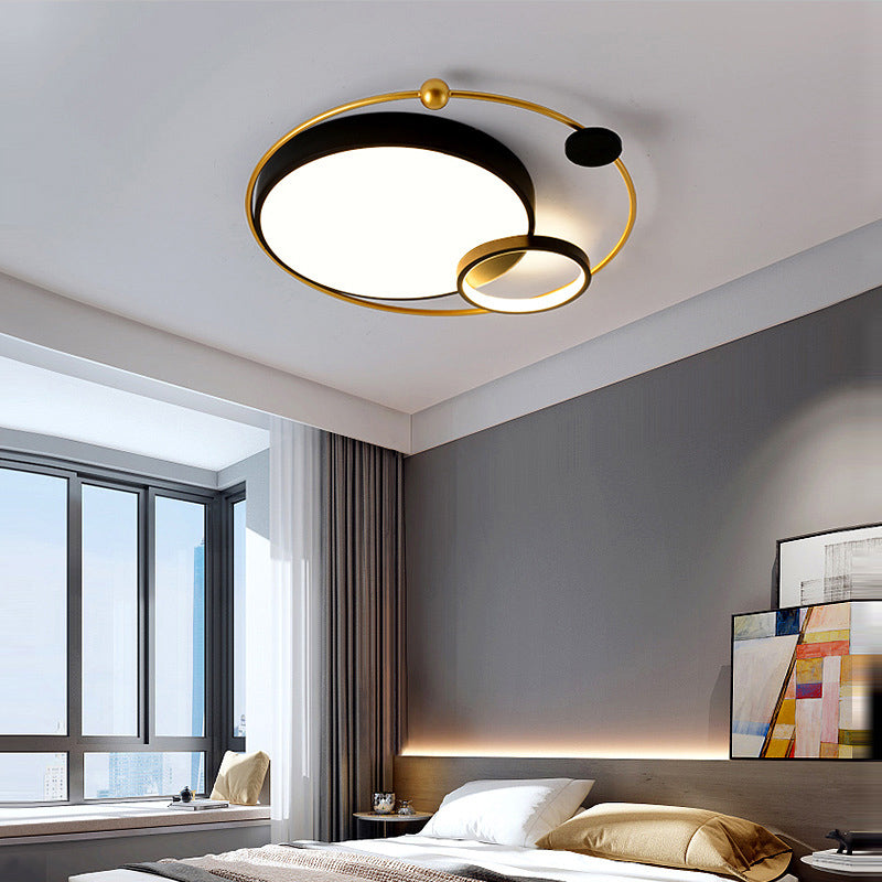Round Shape Metal Flush Light Modern Style 2 Lights Flush Mount Ceiling Lights in Black