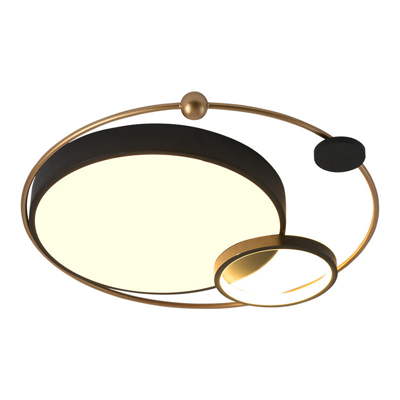 Round Shape Metal Flush Light Modern Style 2 Lights Flush Mount Ceiling Lights in Black