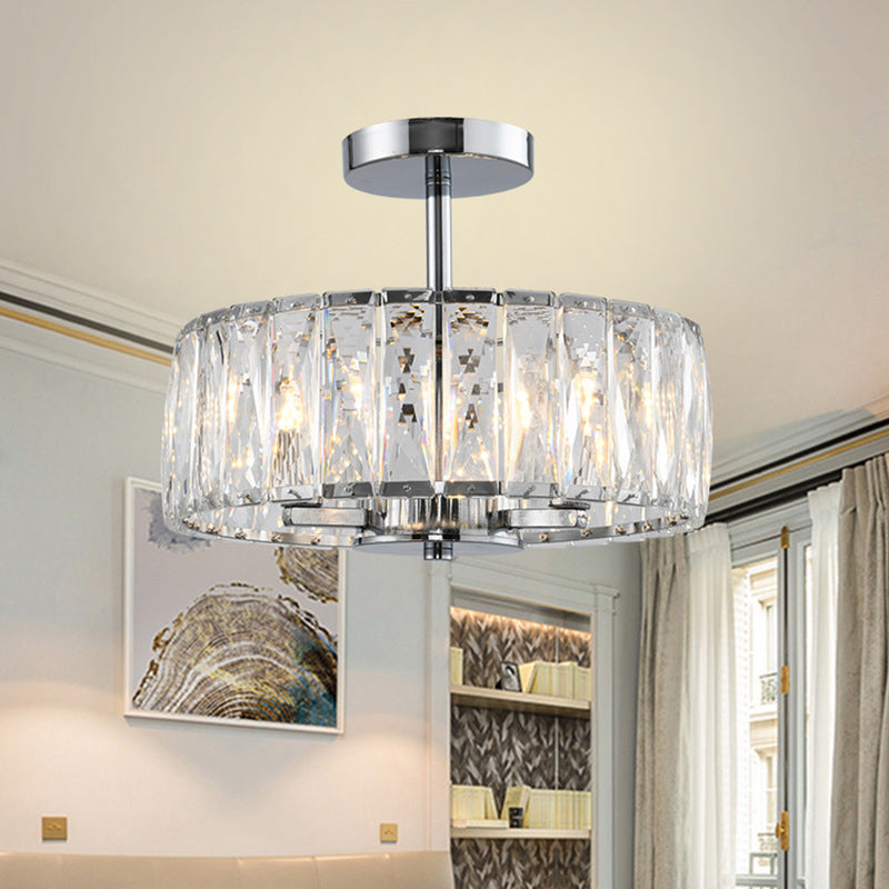 Cylinder Flush Mount Fixture Modern Crystal Flush Light for Living Room