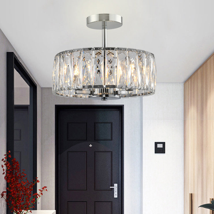Cylinder Flush Mount Fixture Modern Crystal Flush Light for Living Room
