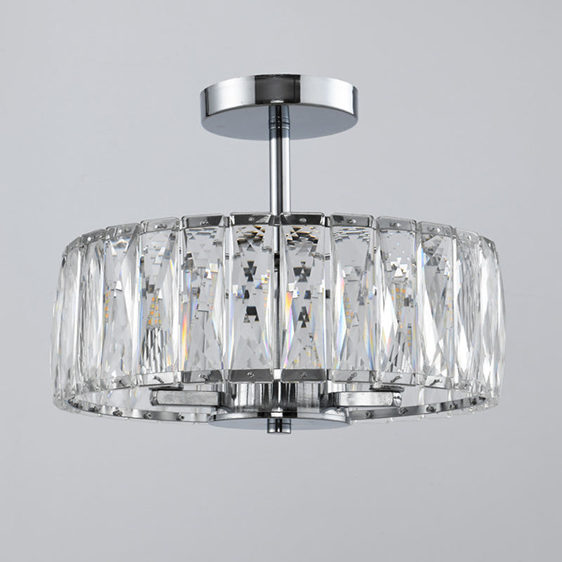 Cylinder Flush Mount Fixture Modern Crystal Flush Light for Living Room
