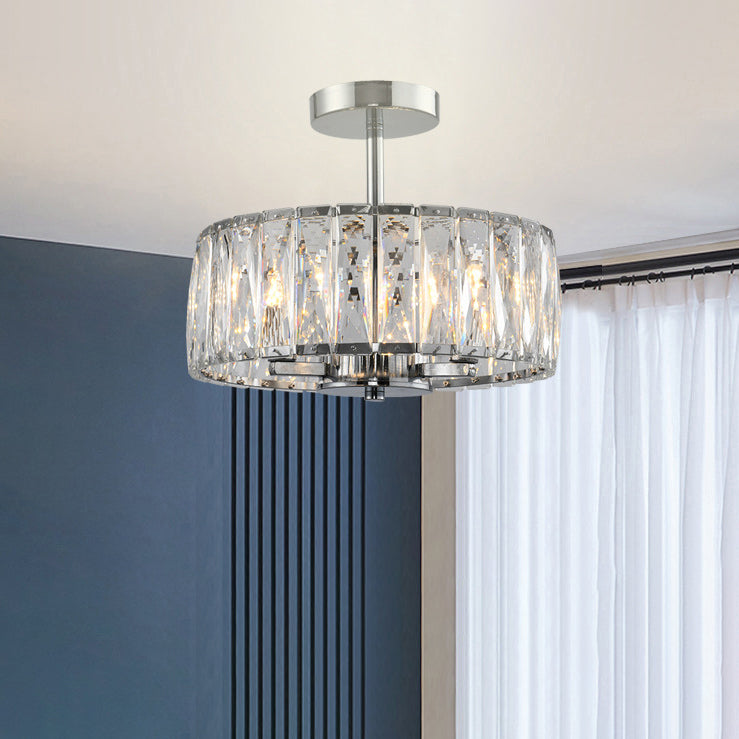 Cylinder Flush Mount Fixture Modern Crystal Flush Light for Living Room