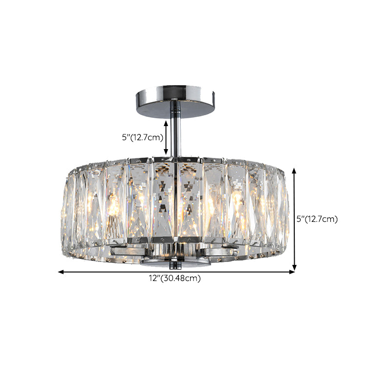 Cylinder Flush Mount Fixture Modern Crystal Flush Light for Living Room