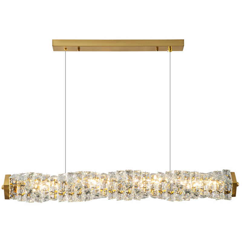Crystal LED Pendant Ceiling Cylinder Kitchen Island Fixture in Gold Finish