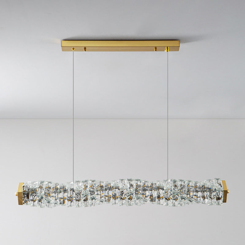 Crystal LED Pendant Ceiling Cylinder Kitchen Island Fixture in Gold Finish