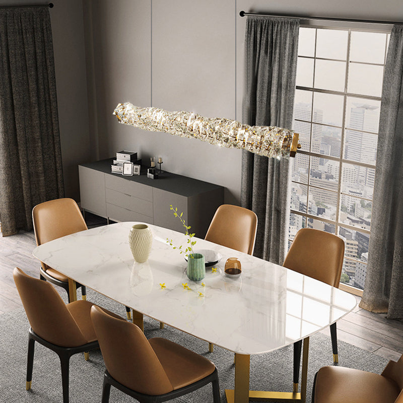 Crystal LED Pendant Ceiling Cylinder Kitchen Island Fixture in Gold Finish