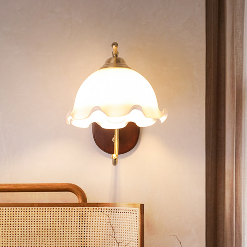 Dome Shape Wood Wall Sconces Modern 1 Light Wall Mount Light Fixture