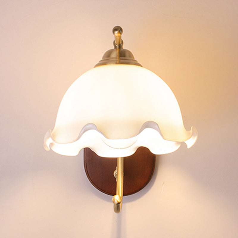 Dome Shape Wood Wall Sconces Modern 1 Light Wall Mount Light Fixture