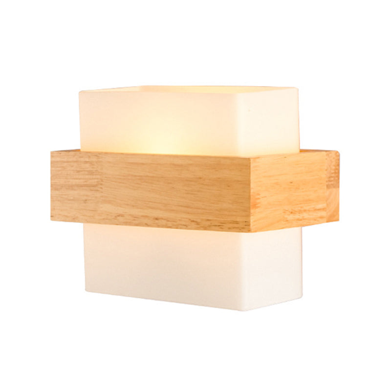 Modern Wood Wall Sconce Rectangle Shape Wall Light with Glass Shade for Living Room
