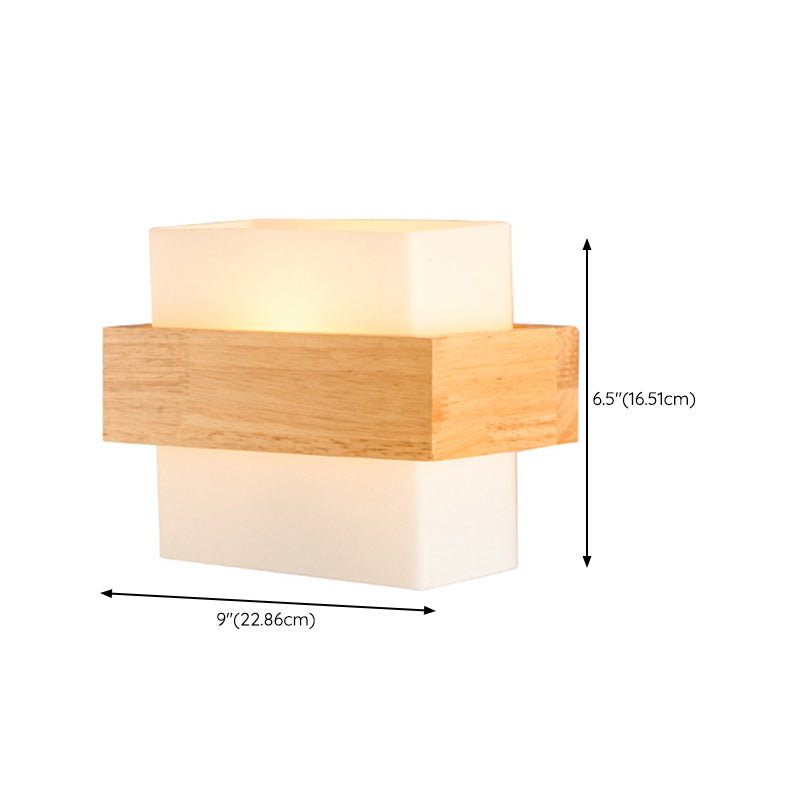 Modern Wood Wall Sconce Rectangle Shape Wall Light with Glass Shade for Living Room