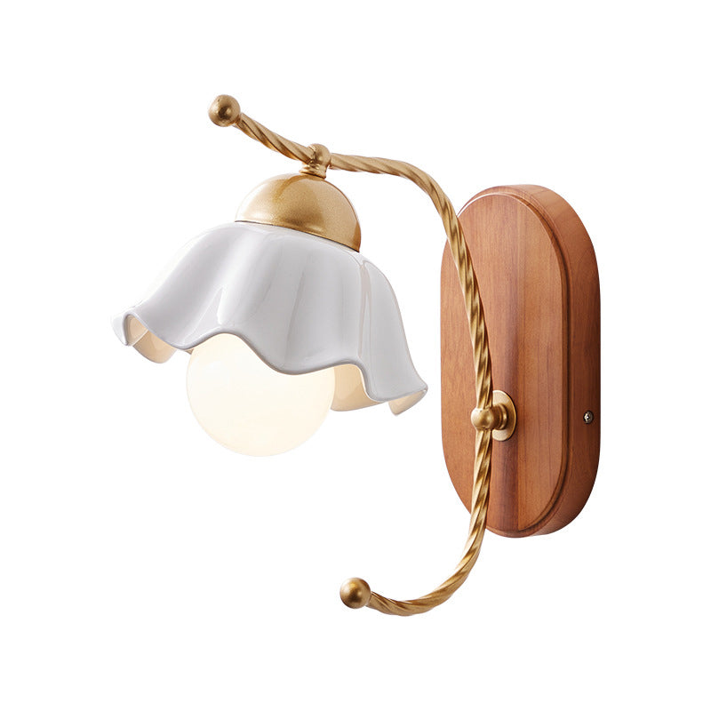 Contemporary White Shade Wall Light 1-Light Wall Mounted Light Fixture for Bedroom