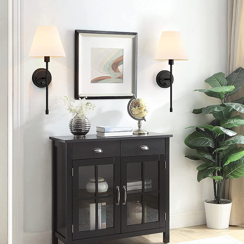 Contemporary Bath Sconce 1 - Light Iron & Fabric Bathroom Vanity Lighting in Black