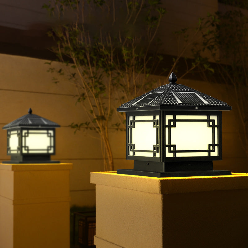 Contemporary Pillar Lighting Fixture Minimalist LED Solar Lamp for Garden