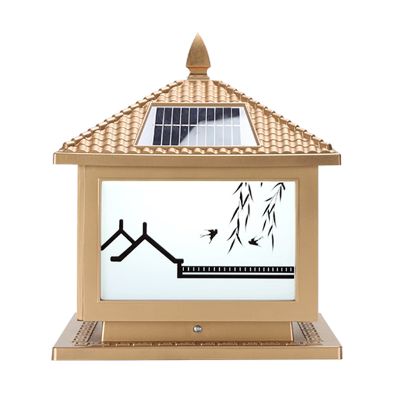 Rectangle Shape Metal Outdoor Light Modern Style 1 Light Solar Pillar Light