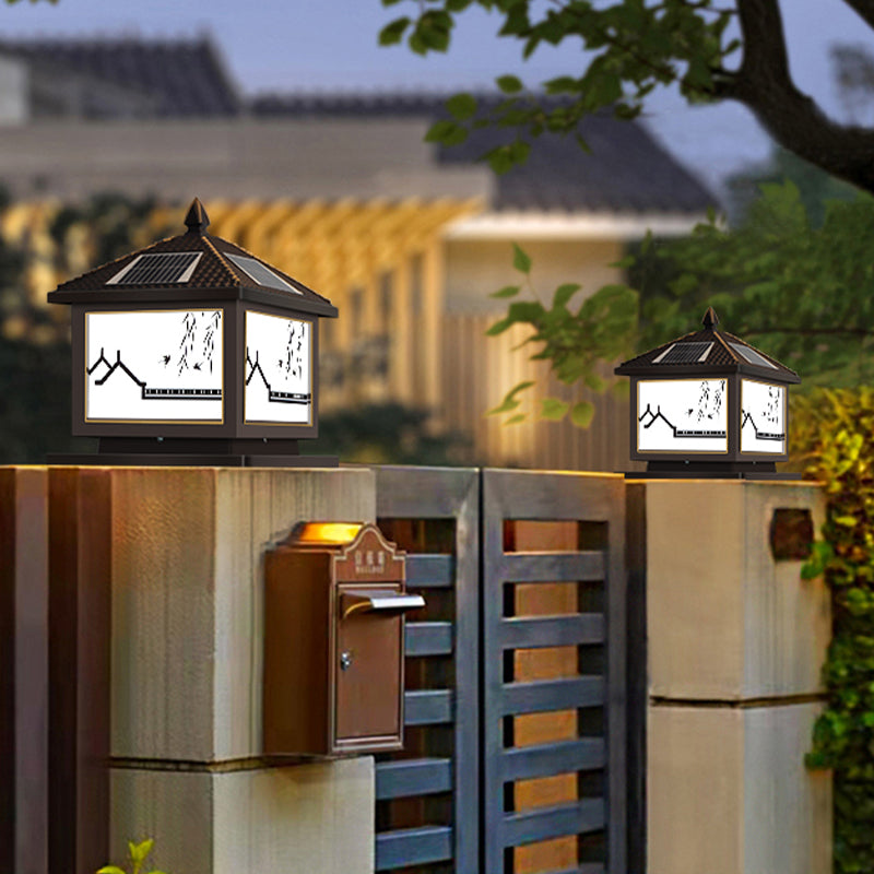 Rectangle Shape Metal Outdoor Light Modern Style 1 Light Solar Pillar Light