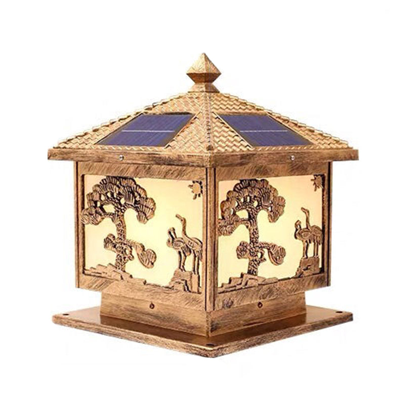 Metal Square Shape Outdoor Light Modern Style 1 Light Solar Pillar Lights