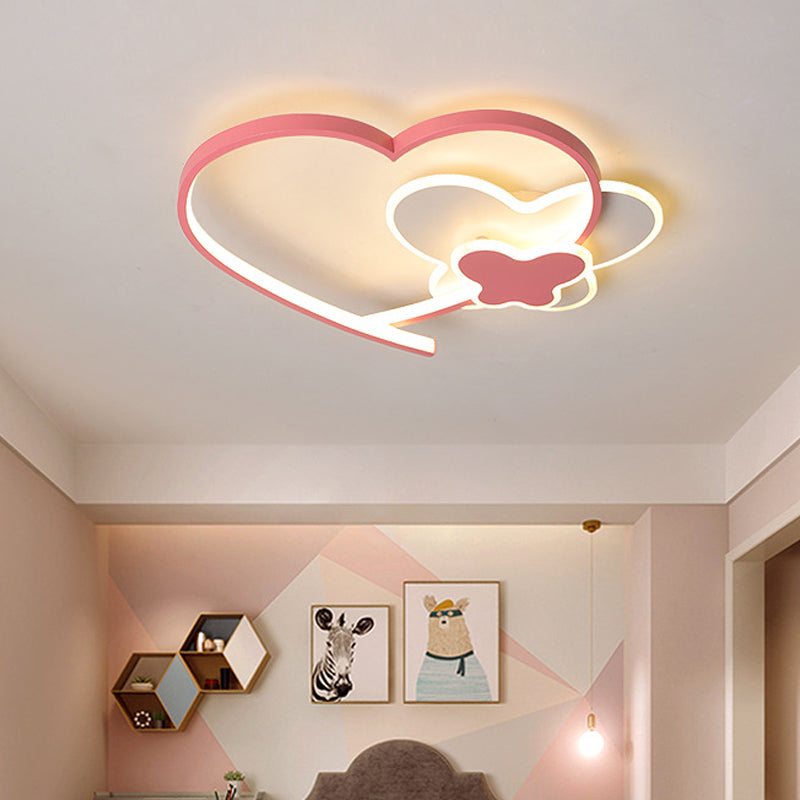 Loving Heart Frame Ceiling Flush Minimaliste Acrylique LED Rose Flushmount Éclairage Fixture pour la chambre