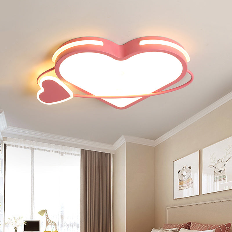 Pink Dual Loving Heart Flush Mount Ceiling Fixture Modernist Acrylic LED Flush Light with Ring for Bedroom