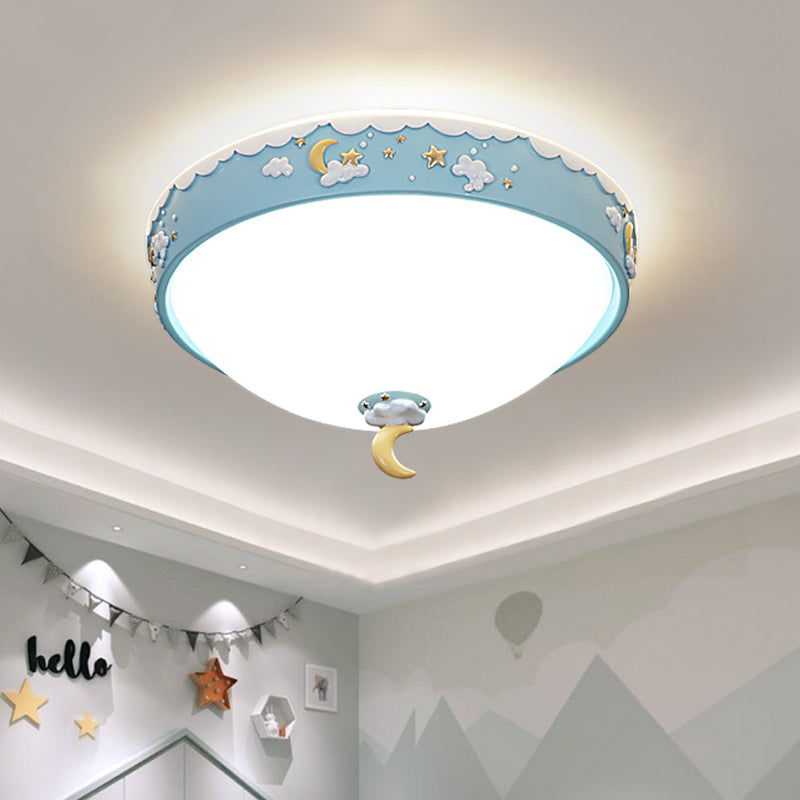 Acrylic Waterdrop Flush Light Contemporary Pink/Blue Cloud Pattern LED Ceiling Flush Mount with Moon and Star Design
