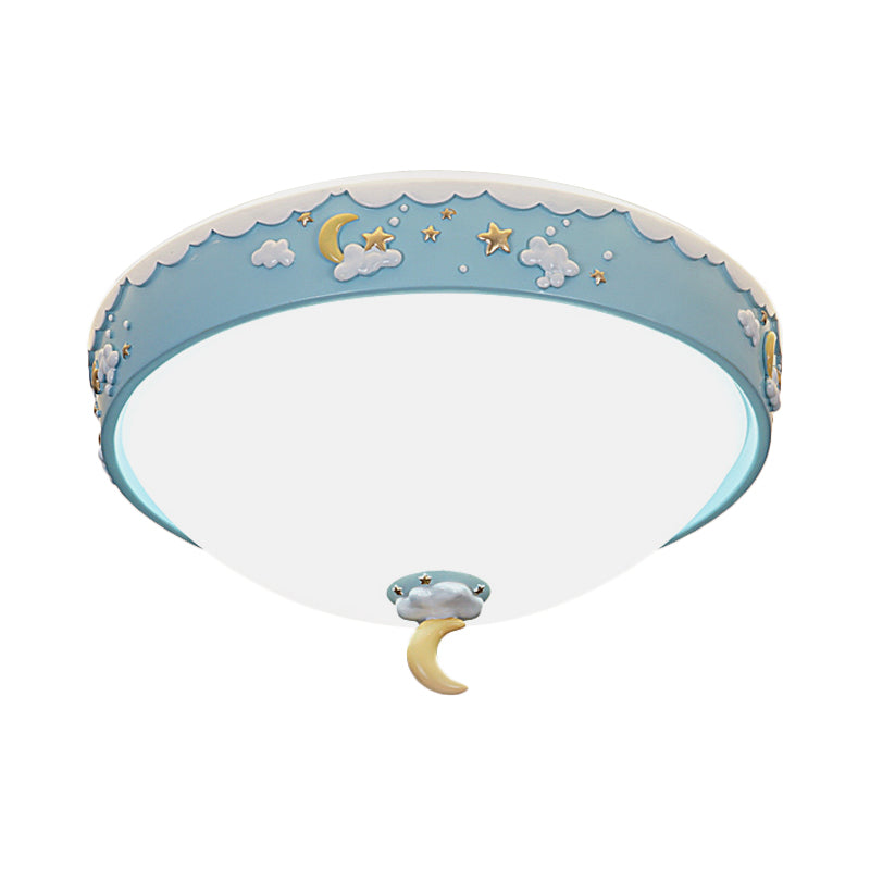 Acrylic Waterdrop Flush Light Contemporary Pink/Blue Cloud Pattern LED Ceiling Flush Mount with Moon and Star Design