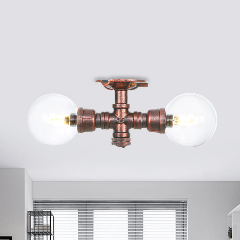 Boule d'éclairage semi-montée en cuivre et verre transparent, 2 lumières, lampe LED antique encastrée