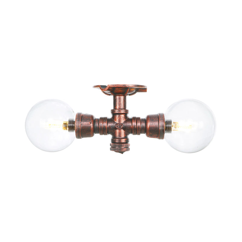 Boule d'éclairage semi-montée en cuivre et verre transparent, 2 lumières, lampe LED antique encastrée