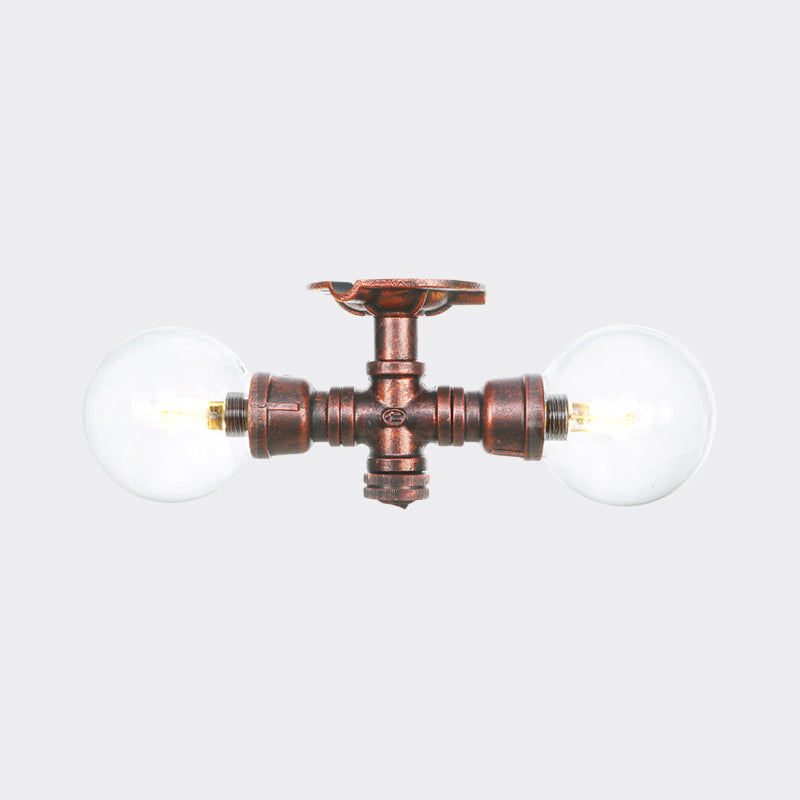 Boule d'éclairage semi-montée en cuivre et verre transparent, 2 lumières, lampe LED antique encastrée