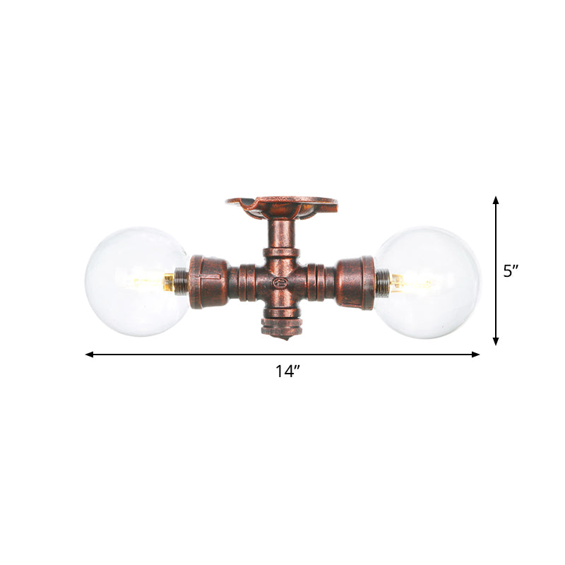 Boule d'éclairage semi-montée en cuivre et verre transparent, 2 lumières, lampe LED antique encastrée