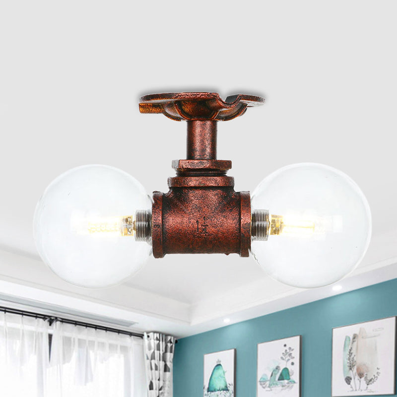 Boule d'éclairage semi-montée en cuivre et verre transparent, 2 lumières, lampe LED antique encastrée