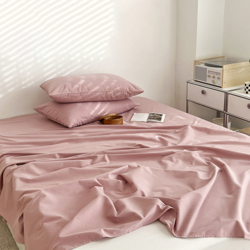 Sheet Set Cotton Solid Color Ultra Soft Breathable Wrinkle Resistant Bed Sheet Set
