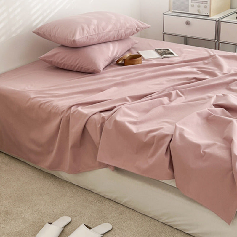 Sheet Set Cotton Solid Color Ultra Soft Breathable Wrinkle Resistant Bed Sheet Set