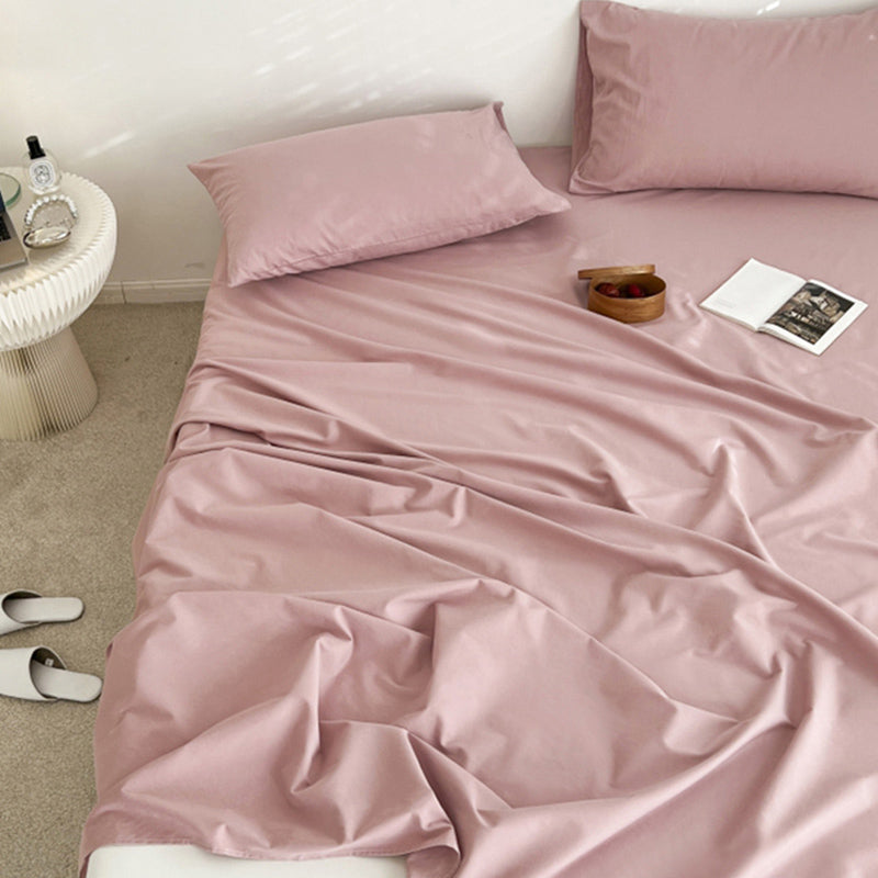 Sheet Set Cotton Solid Color Ultra Soft Breathable Wrinkle Resistant Bed Sheet Set