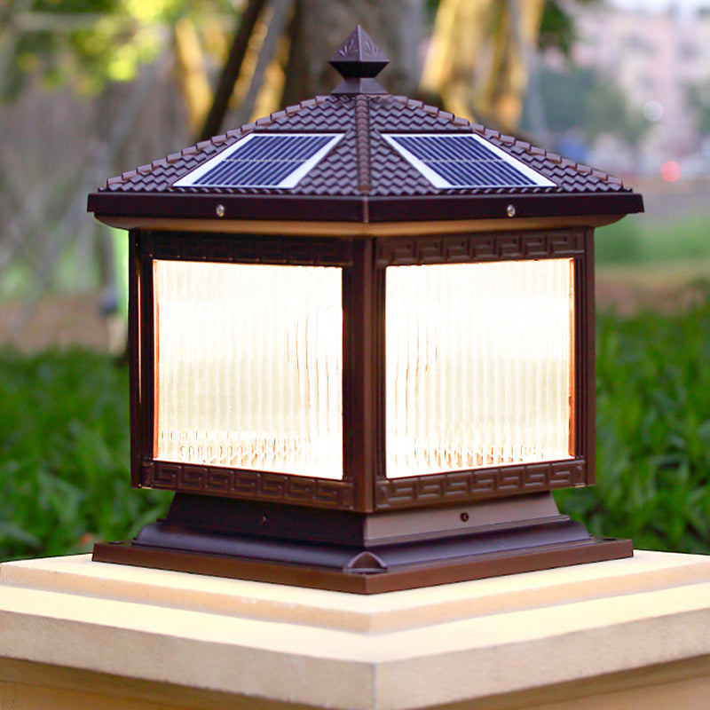 Contemporary Pillar Lighting Fixture Creative LED Solar Lamp for Garden