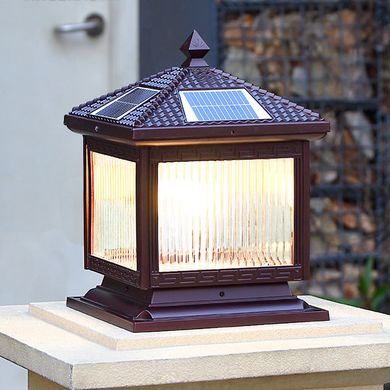 Contemporary Pillar Lighting Fixture Creative LED Solar Lamp for Garden